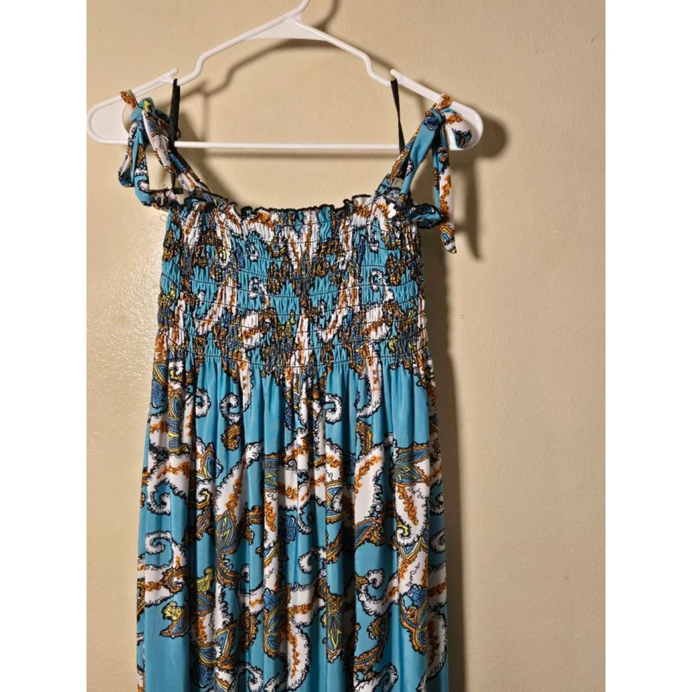 Women's Blue & White Paisley Smocked Maxi Dress S - Picture 2 of 5